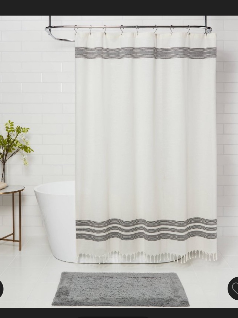 Threshold Neutral Stripe Fringe Shower Curtain